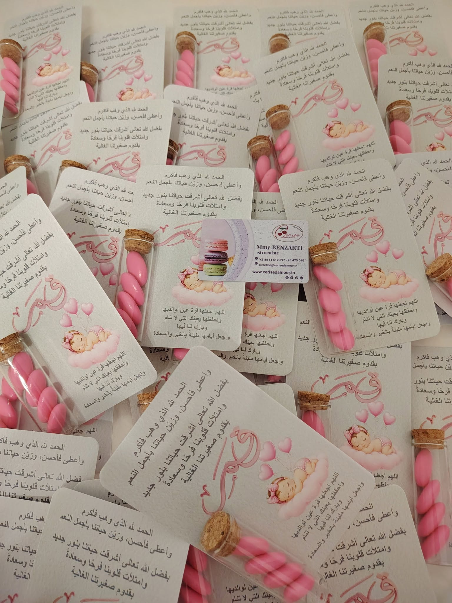 Fiole Souvenir Naissance  (Dragees Rose)